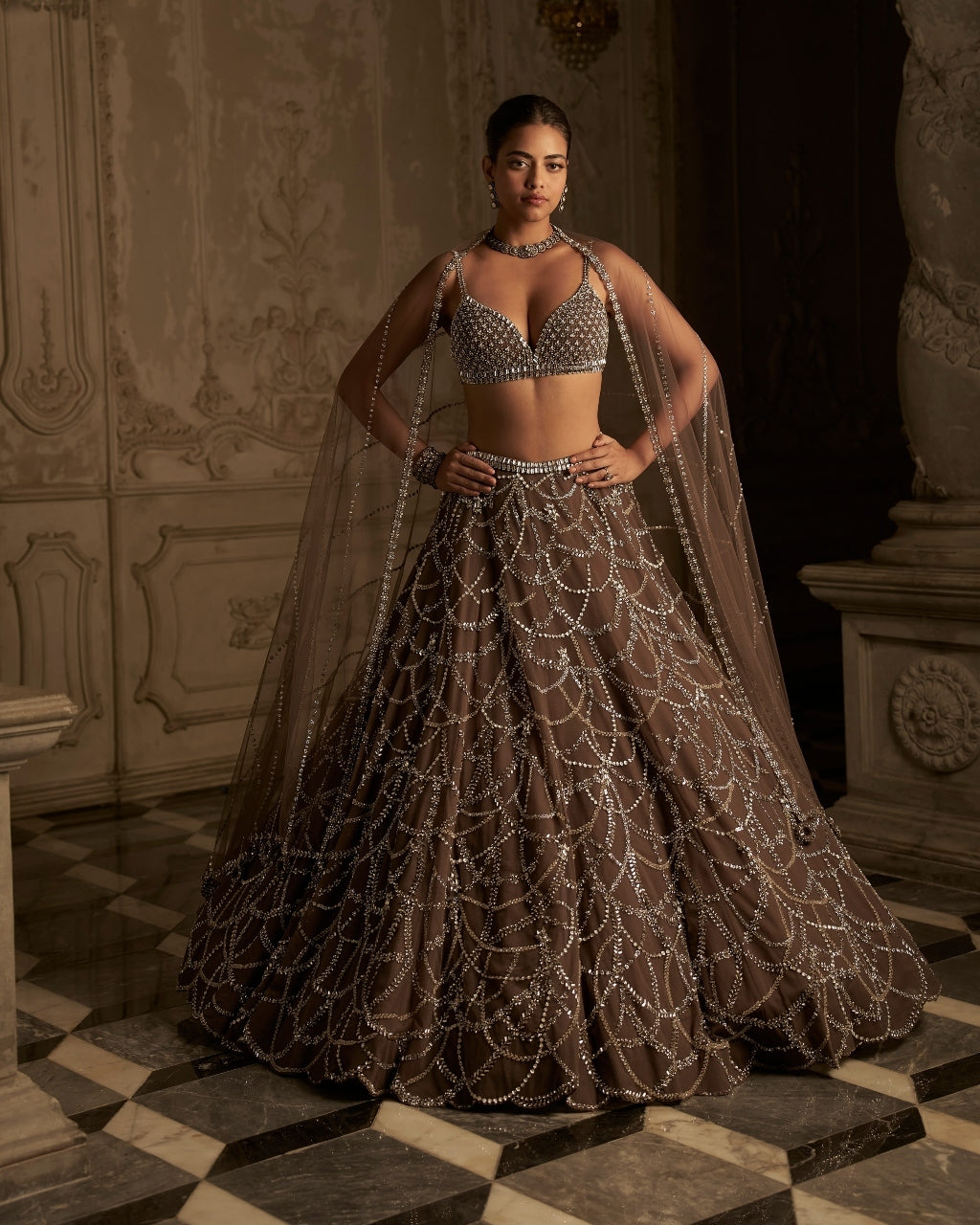 Coffee Chandelier Lehenga Set