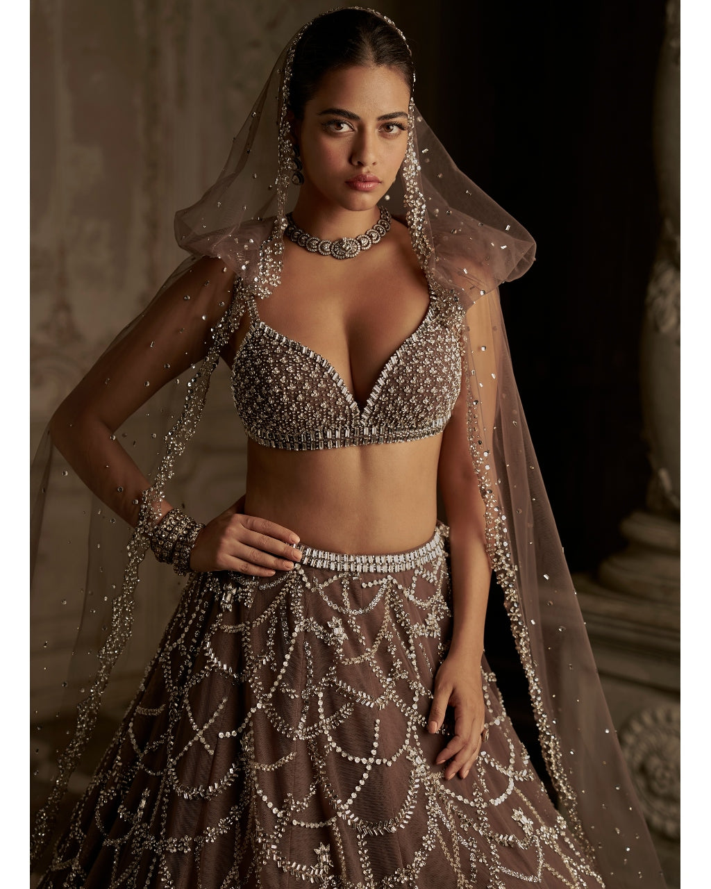 Coffee Chandelier Lehenga Set