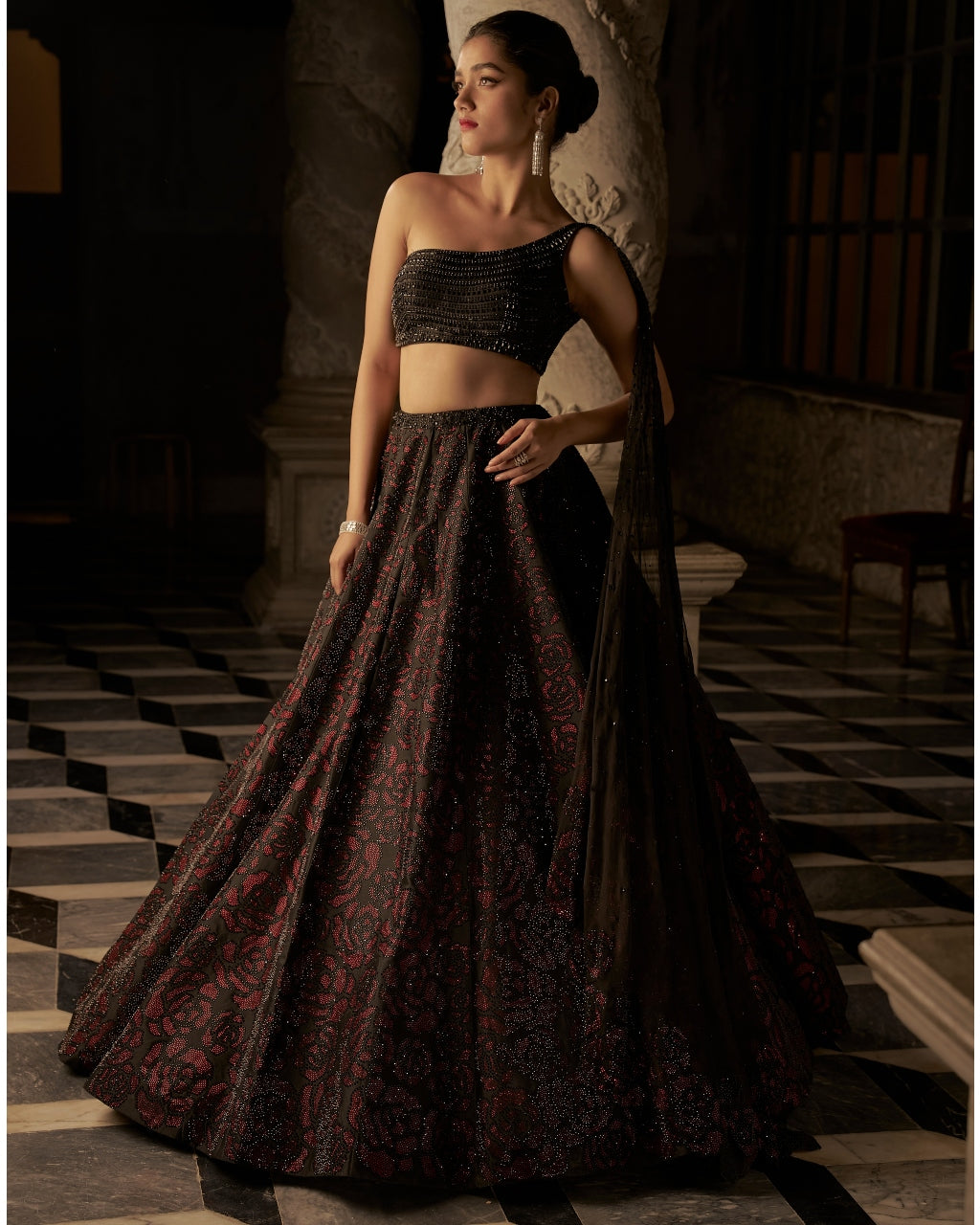 Black Crystal Lehenga Set