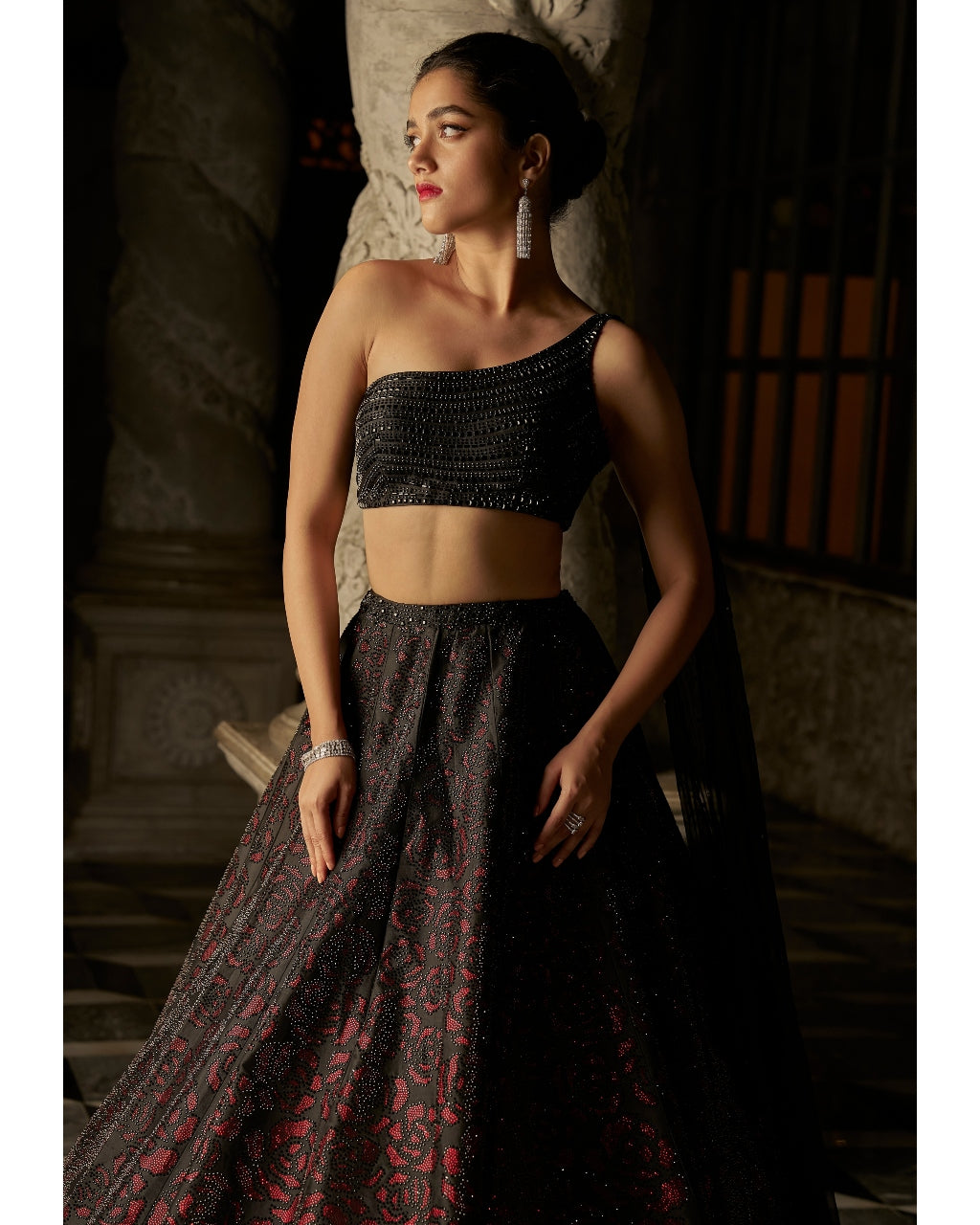 Black Crystal Lehenga Set