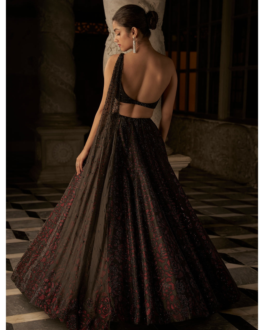 Black Crystal Lehenga Set