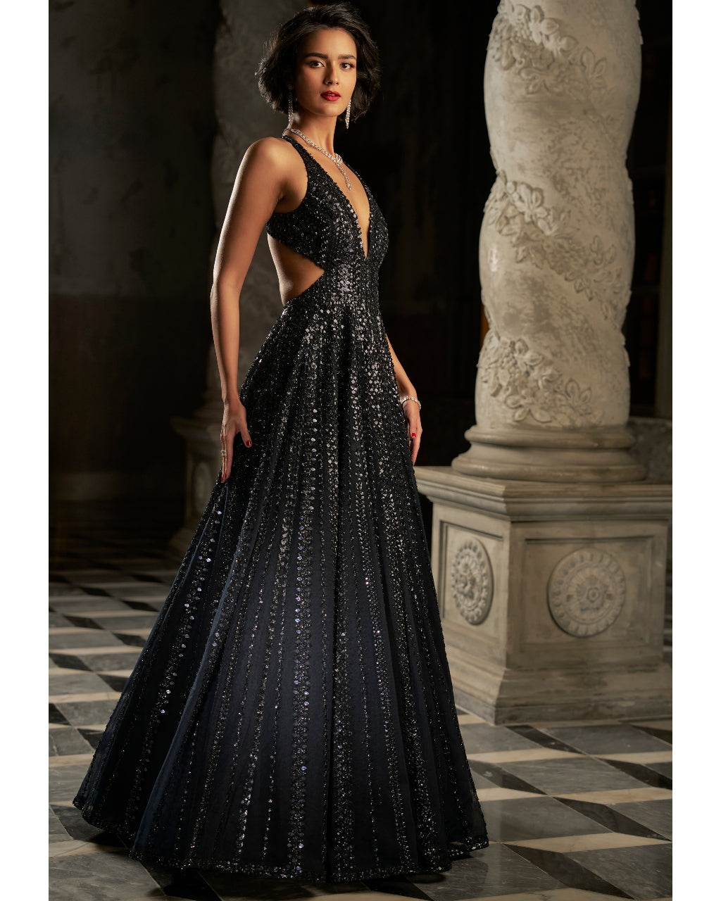 Navy Sequin Gown