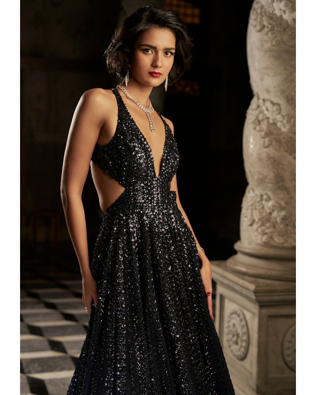 Navy Sequin Gown