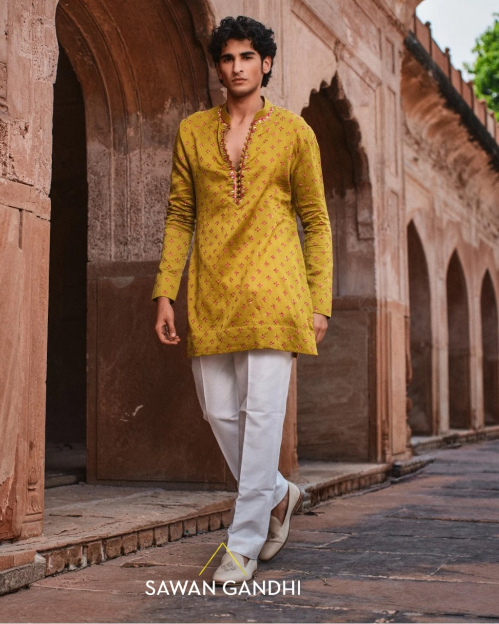 Mustard Bandhani Kurta Set