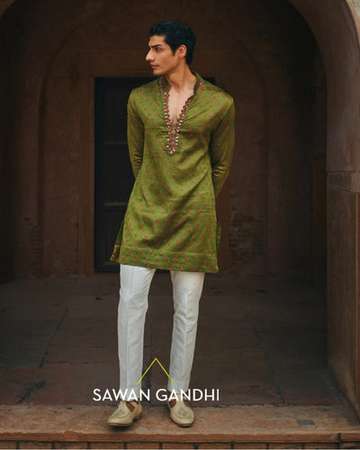Moss Green Bandhani Kurta Set