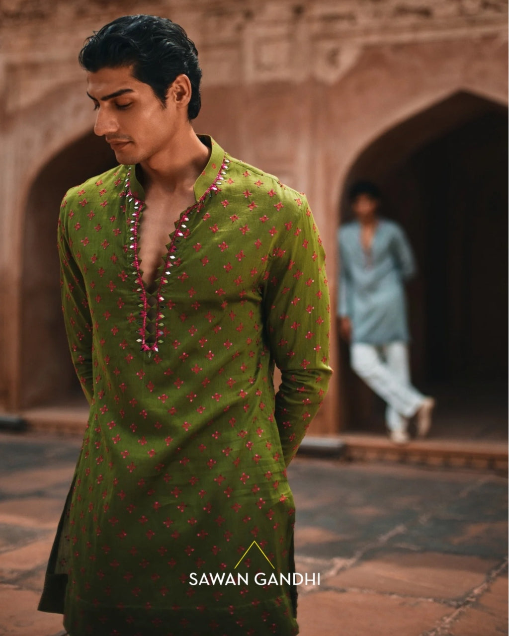 Moss Green Bandhani Kurta Set