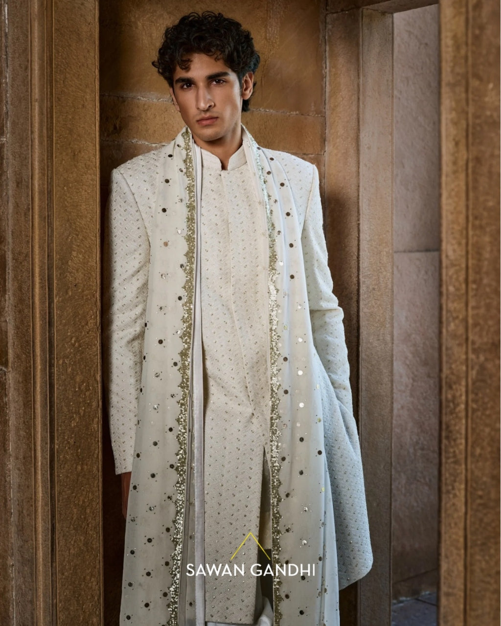Ivory Patti Jaal Sherwani Set