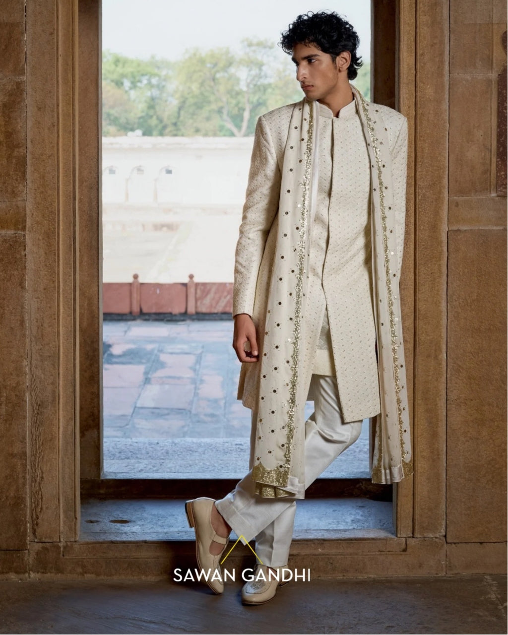 Ivory Patti Jaal Sherwani Set