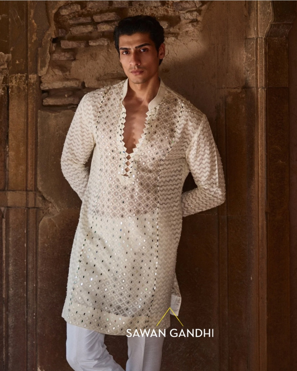 Ivory Self Detailing Kurta Set