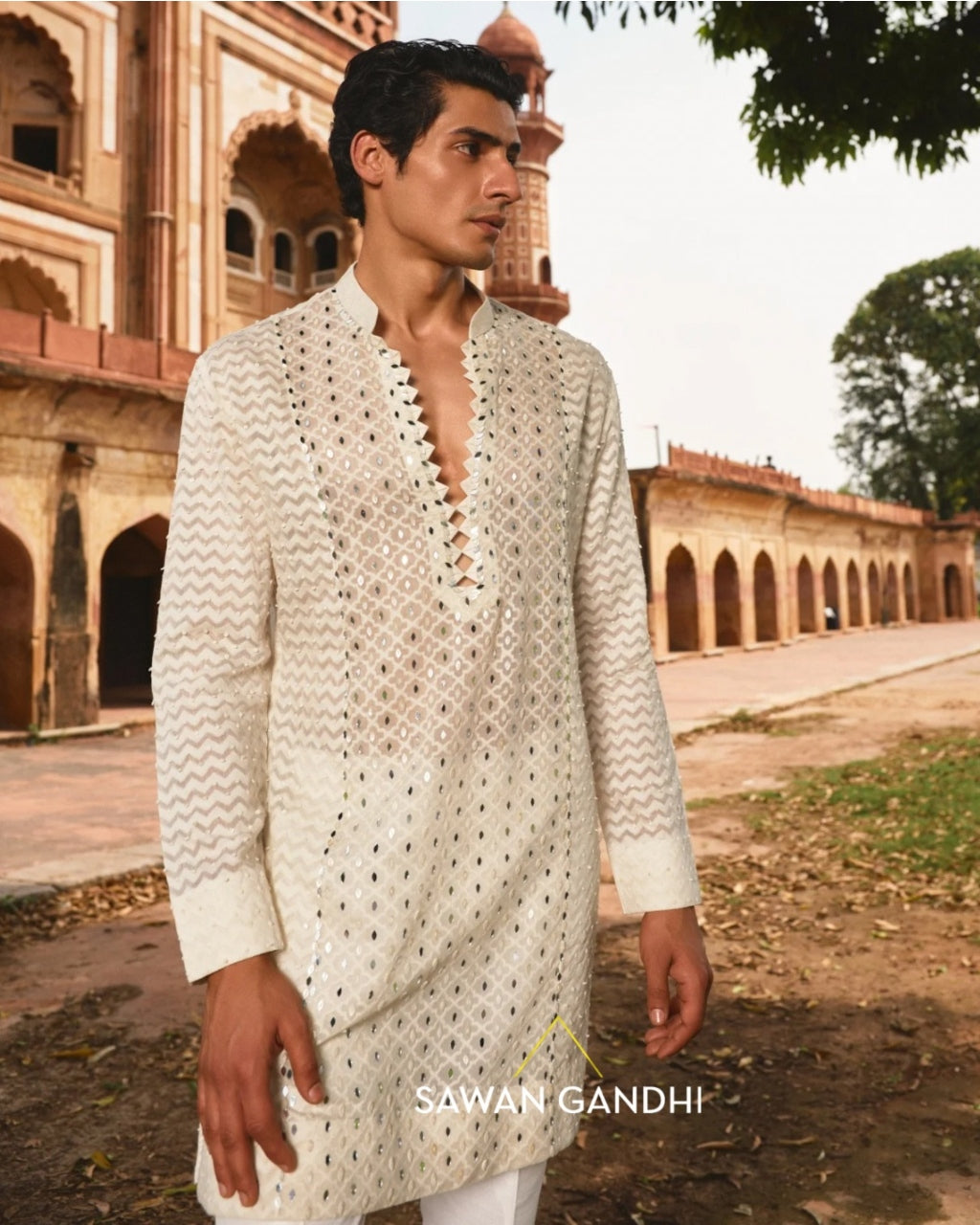 Ivory Self Detailing Kurta Set