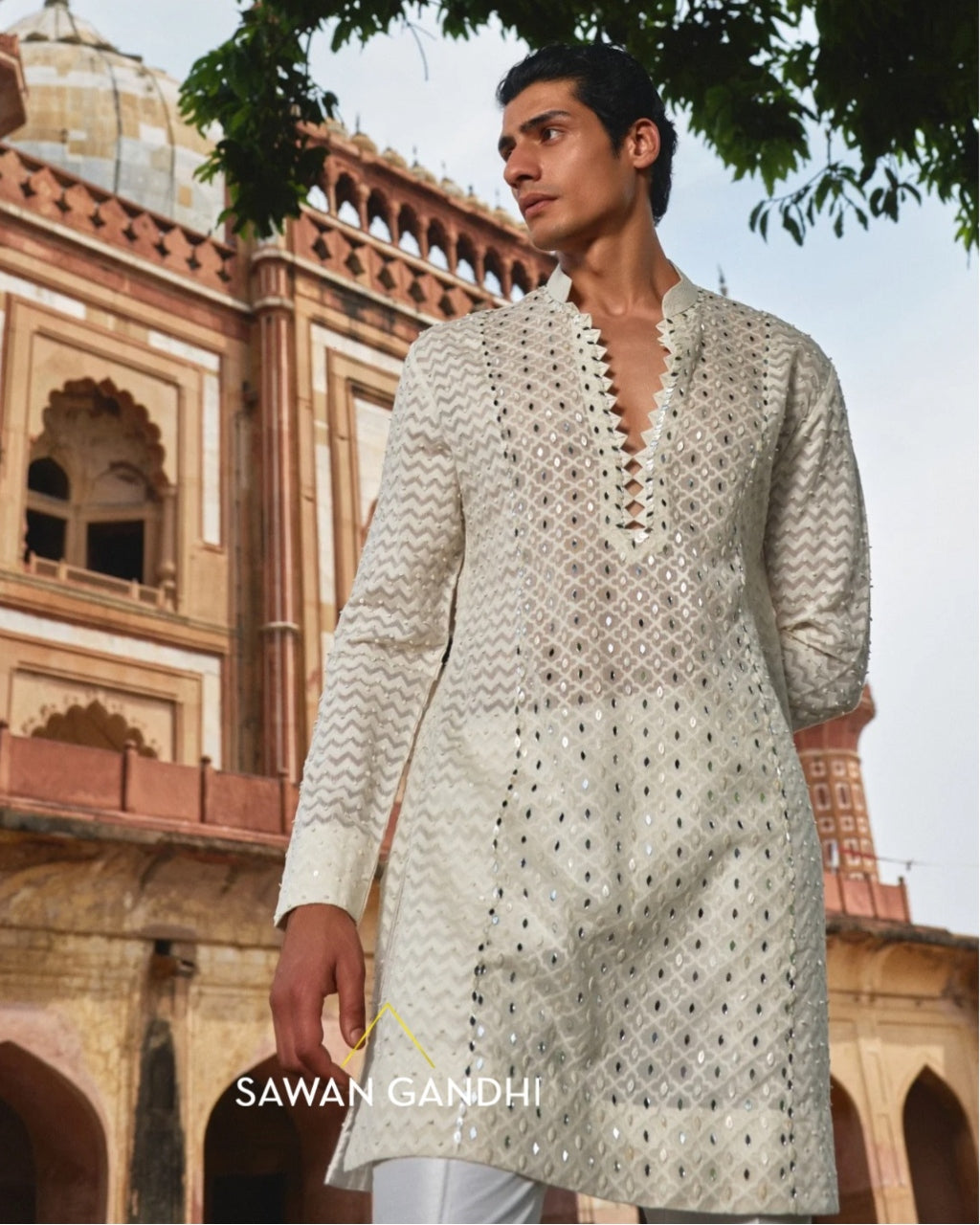Ivory Self Detailing Kurta Set