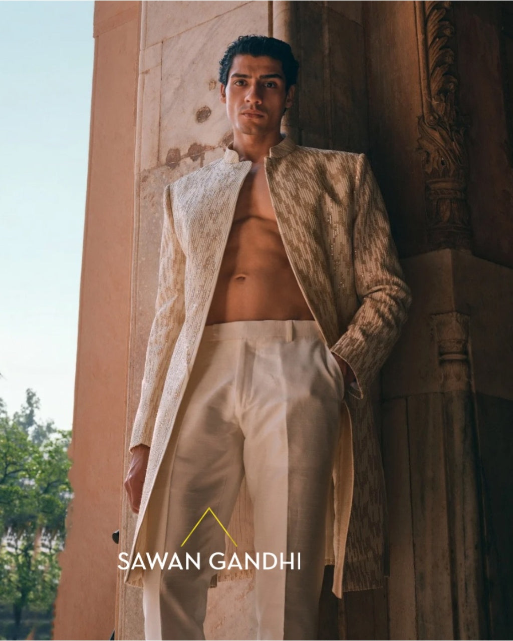 Ivory Gold Sequins Sherwani Set