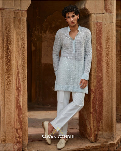 Mint Blue Jaal Work Kurta Set