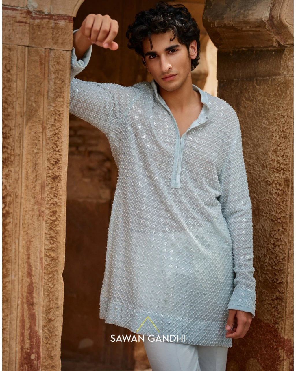 Mint Blue Jaal Work Kurta Set