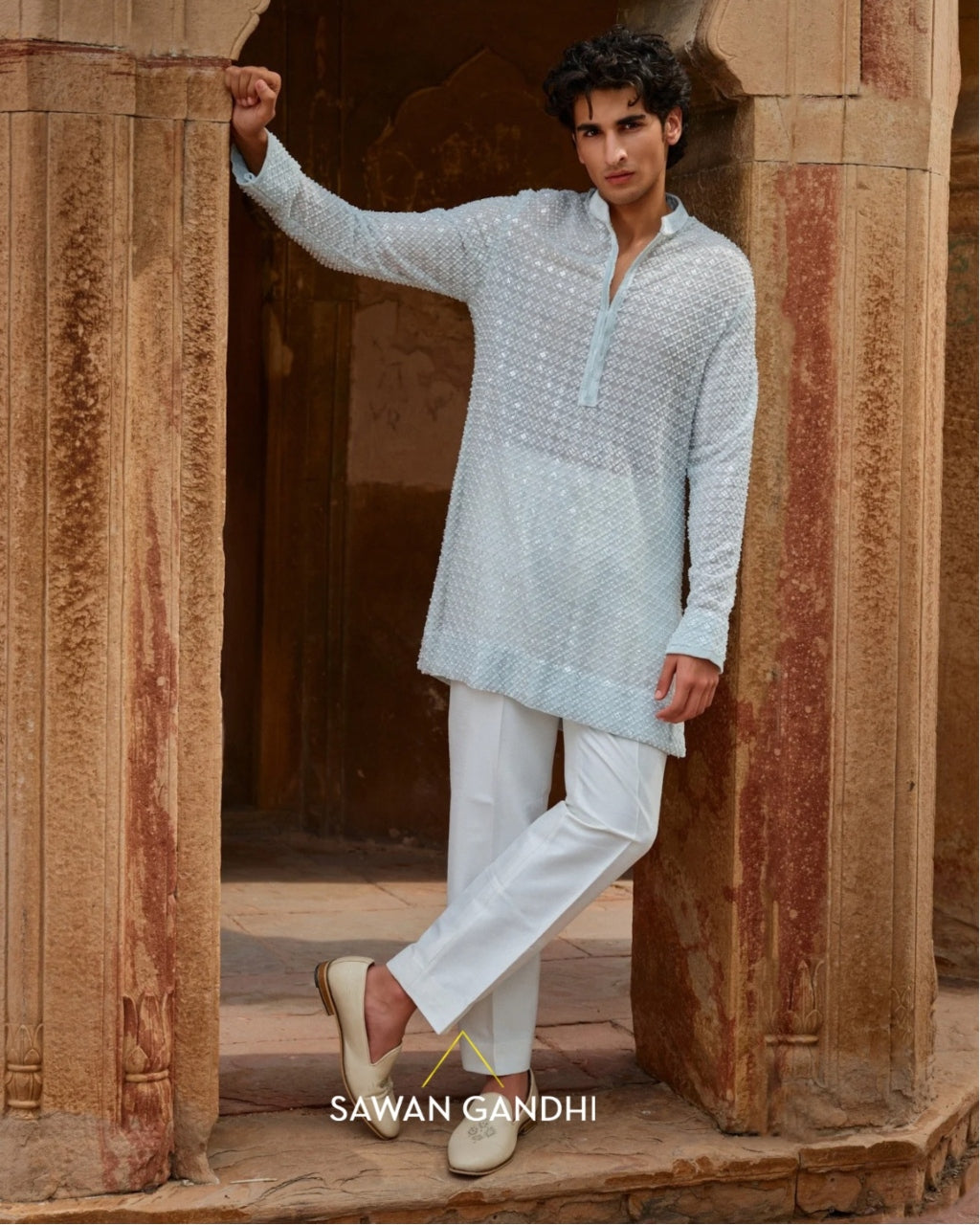 Mint Blue Jaal Work Kurta Set