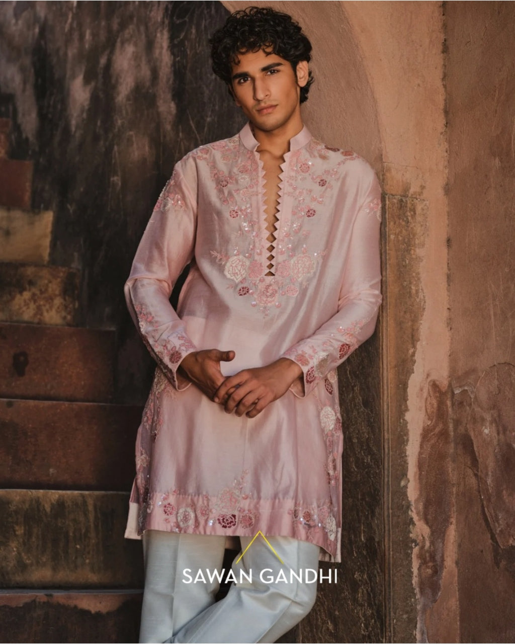 Blush Pink Floral Appliqué Kurta Set