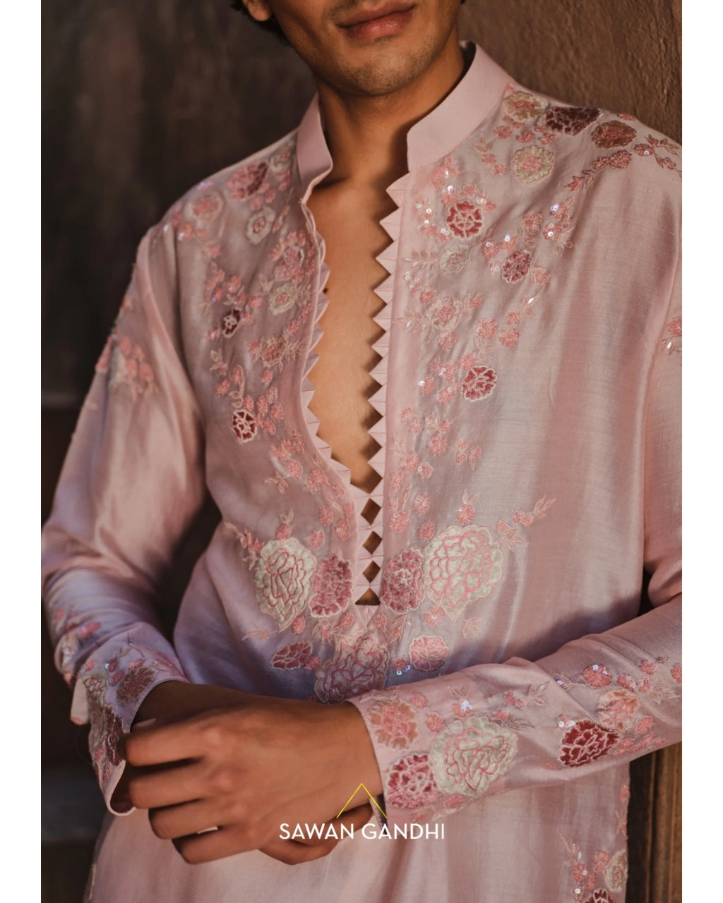 Blush Pink Floral Appliqué Kurta Set