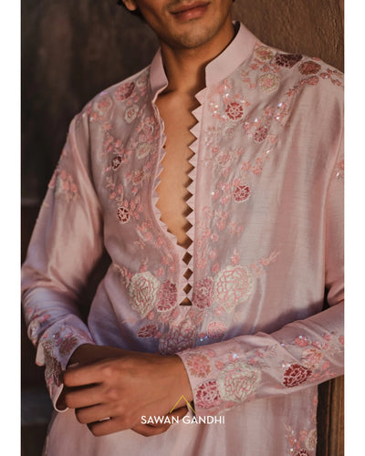 Blush Pink Floral Appliqué Kurta Set