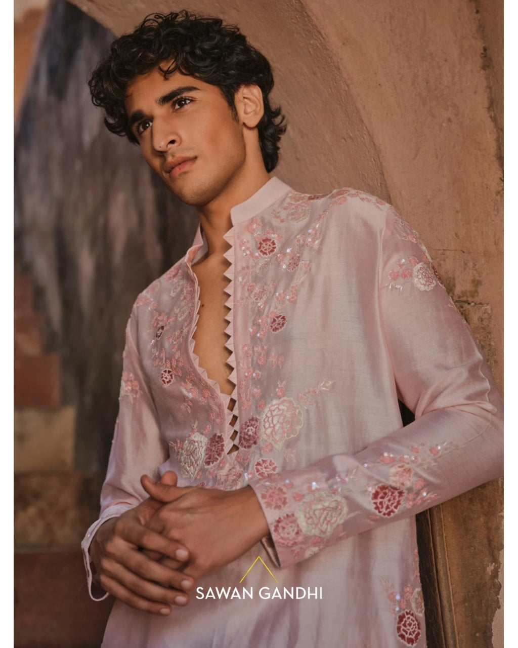 Blush Pink Floral Appliqué Kurta Set
