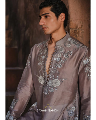 Taupe Floral Applique Kurta Set