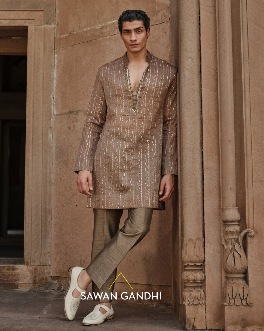 Olive Brown Tissue Kurta Set