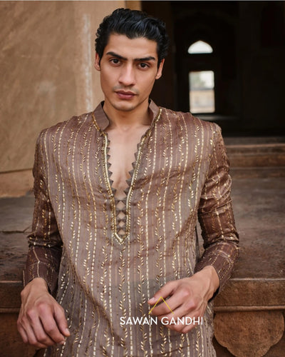Olive Brown Tissue Kurta Set