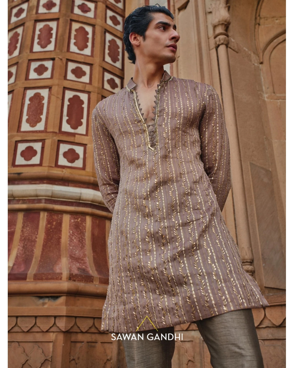 Olive Brown Tissue Kurta Set