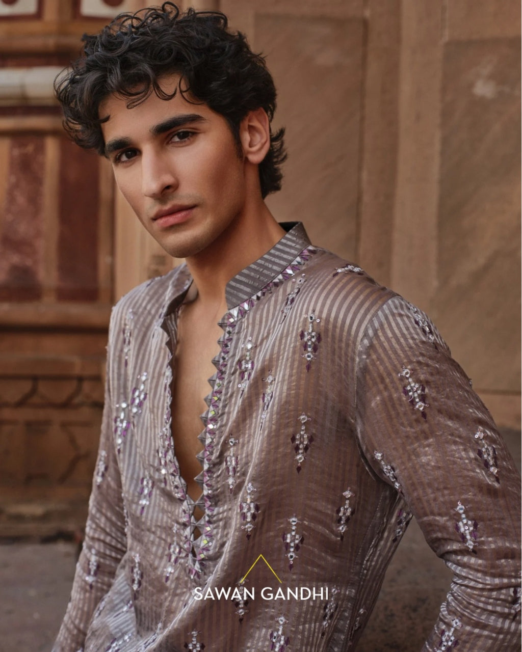 Muted Mauve Tissue Kurta Set