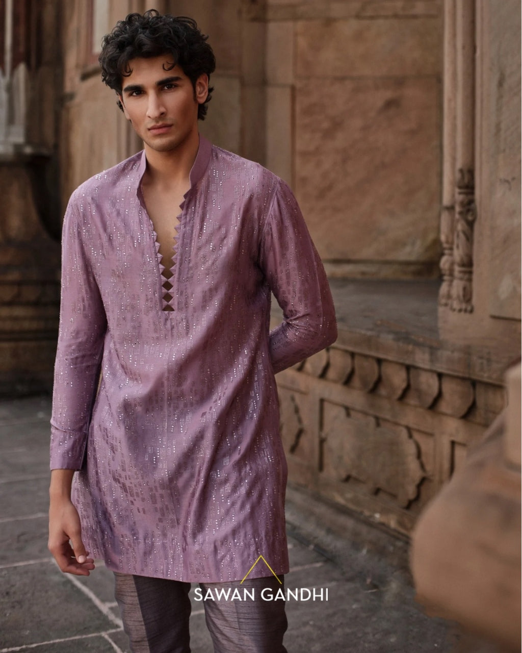 Dusty Mauve Chanderi Swarovski Kurta Set