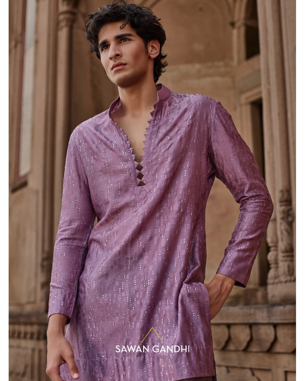 Dusty Mauve Chanderi Swarovski Kurta Set