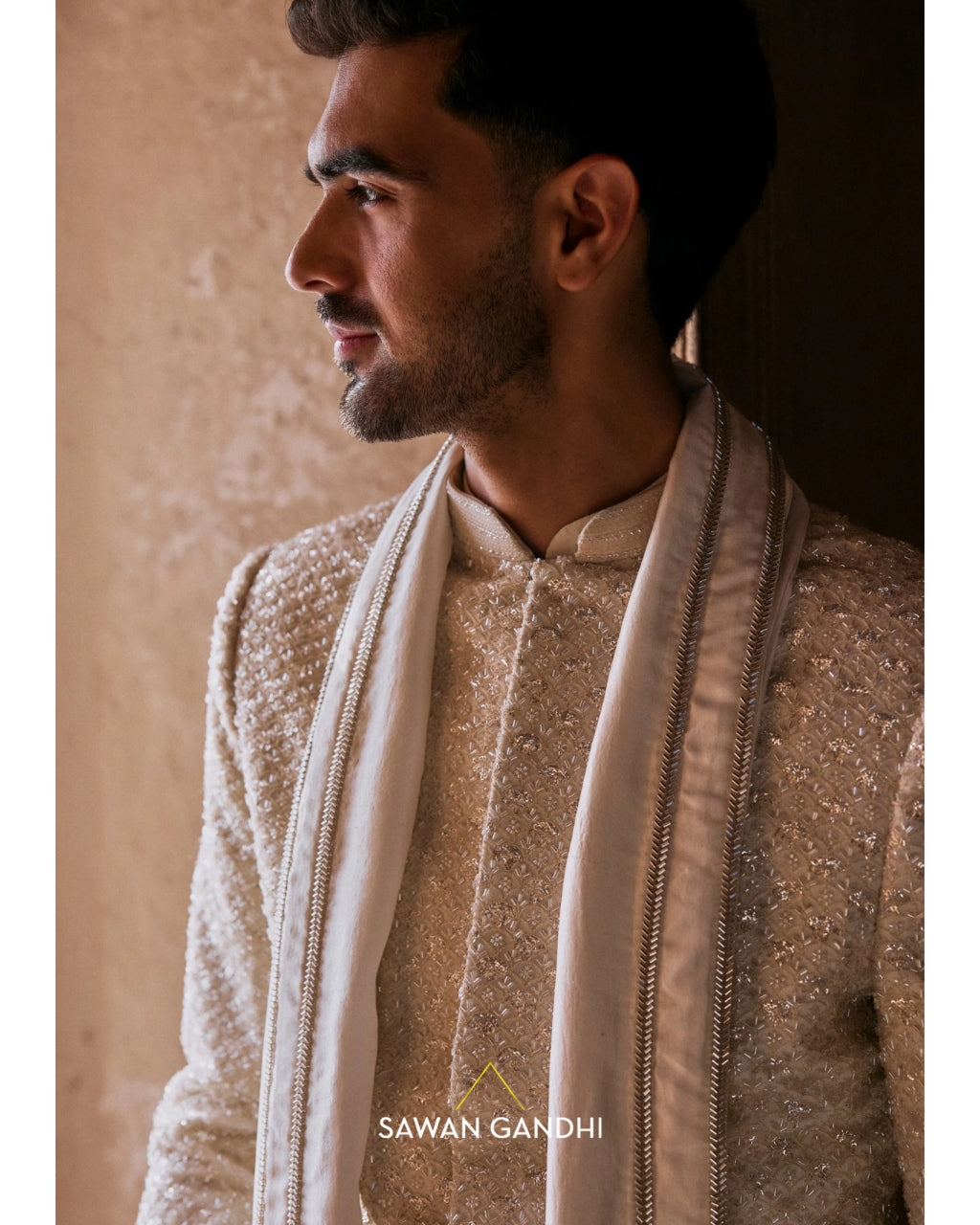 Ivory Cutdana And Sequin Sherwani Set