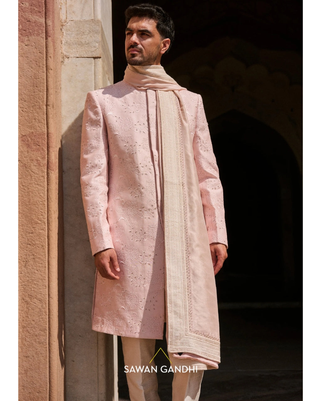 Chanderi Threadwork Sherwani Set