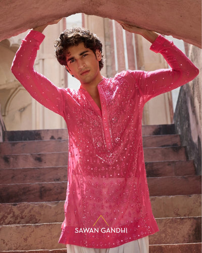 Hot Pink Chikankari Kurta Set
