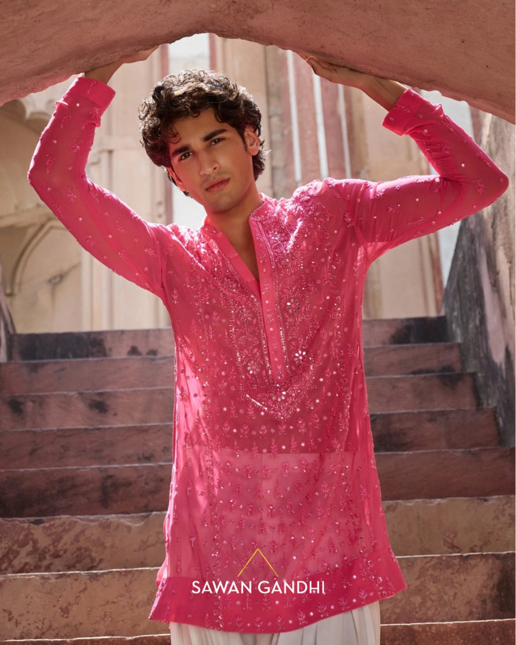 Hot Pink Chikankari Kurta Set