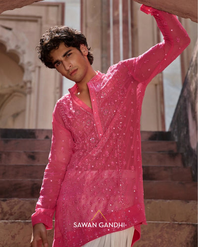 Hot Pink Chikankari Kurta Set