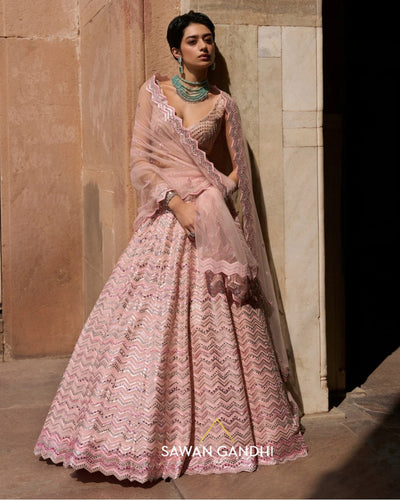 Blush Pink Chevron Lehenga Set