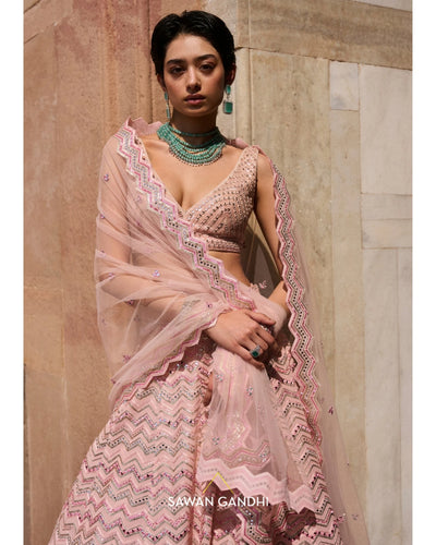 Blush Pink Chevron Lehenga Set