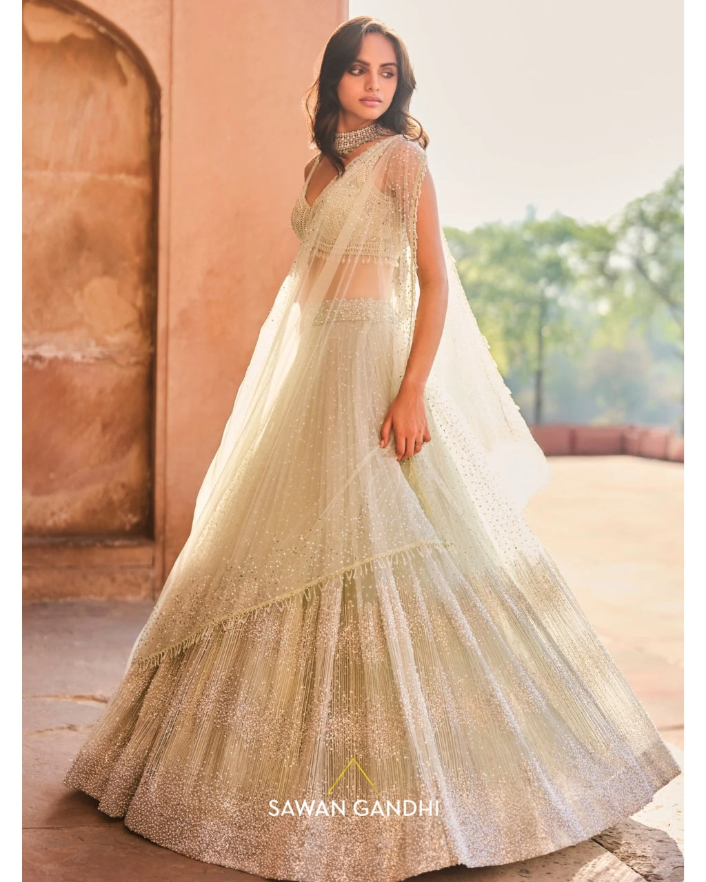 Pastel Green Sequin And Beadwork Lehenga Set