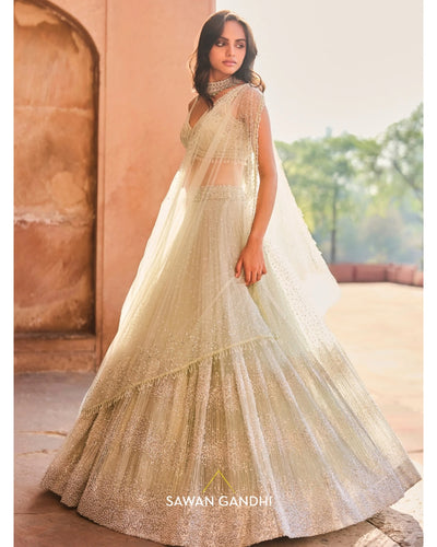 Pastel Green Sequin And Beadwork Lehenga Set