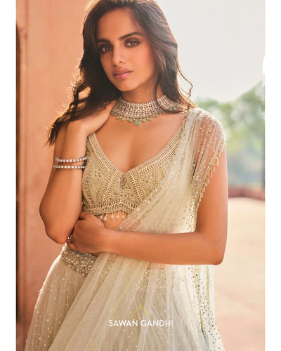 Pastel Green Sequin And Beadwork Lehenga Set
