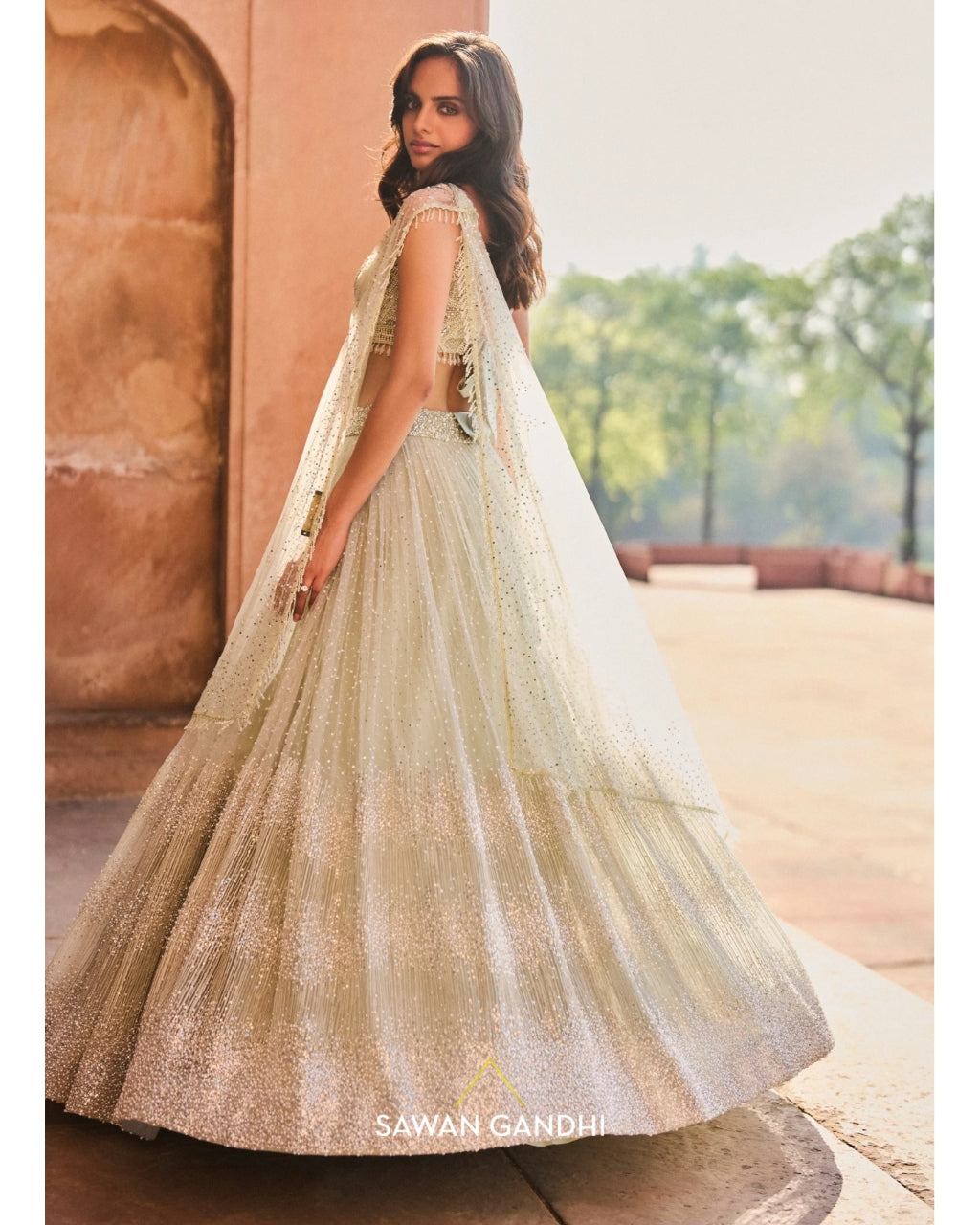 Pastel Green Sequin And Beadwork Lehenga Set