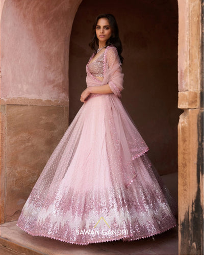 Blush Pink Sequin And Beadwork Lehenga Set
