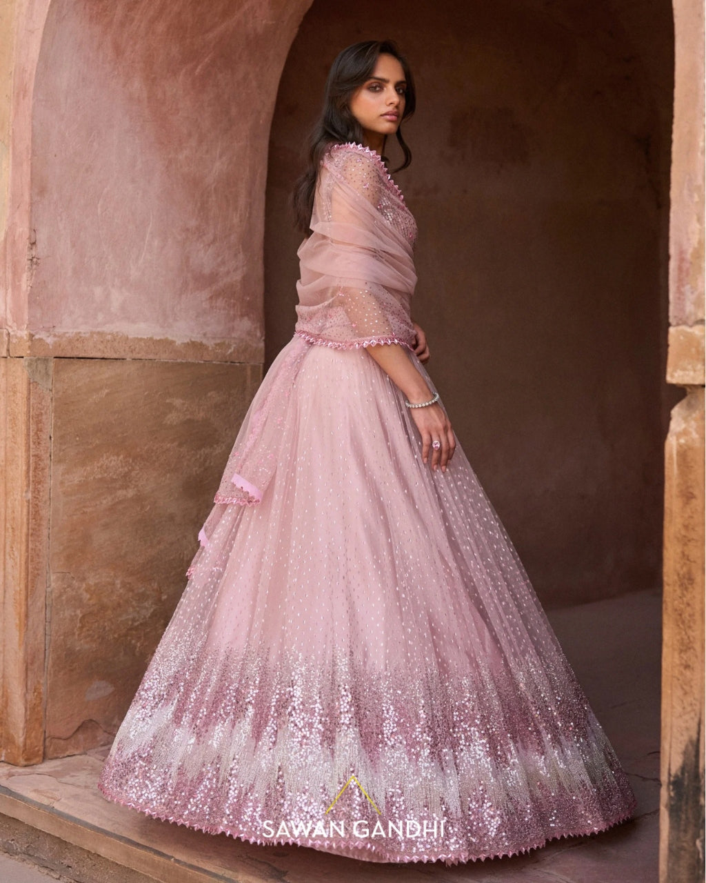 Blush Pink Sequin And Beadwork Lehenga Set