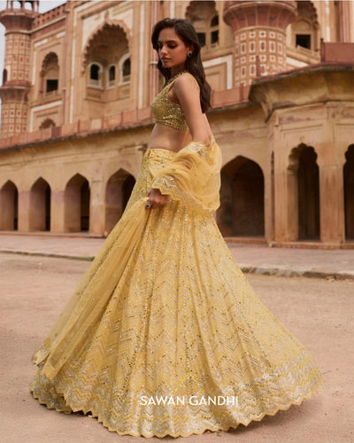 Yellow Chevron Lehenga Set