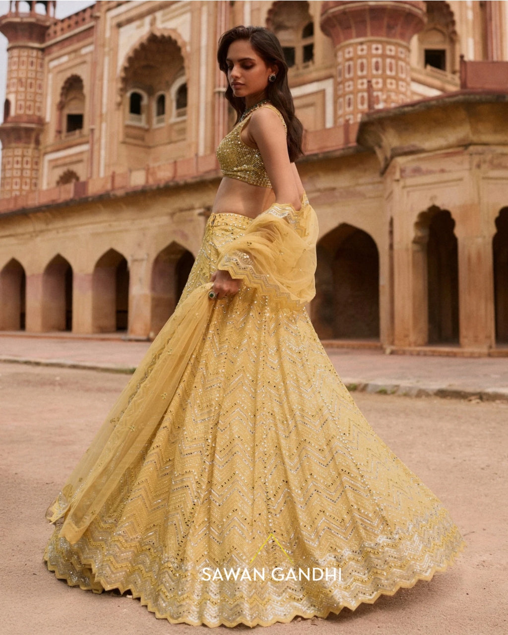 Yellow Chevron Lehenga Set