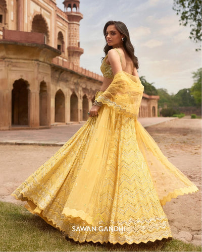Yellow Chevron Lehenga Set