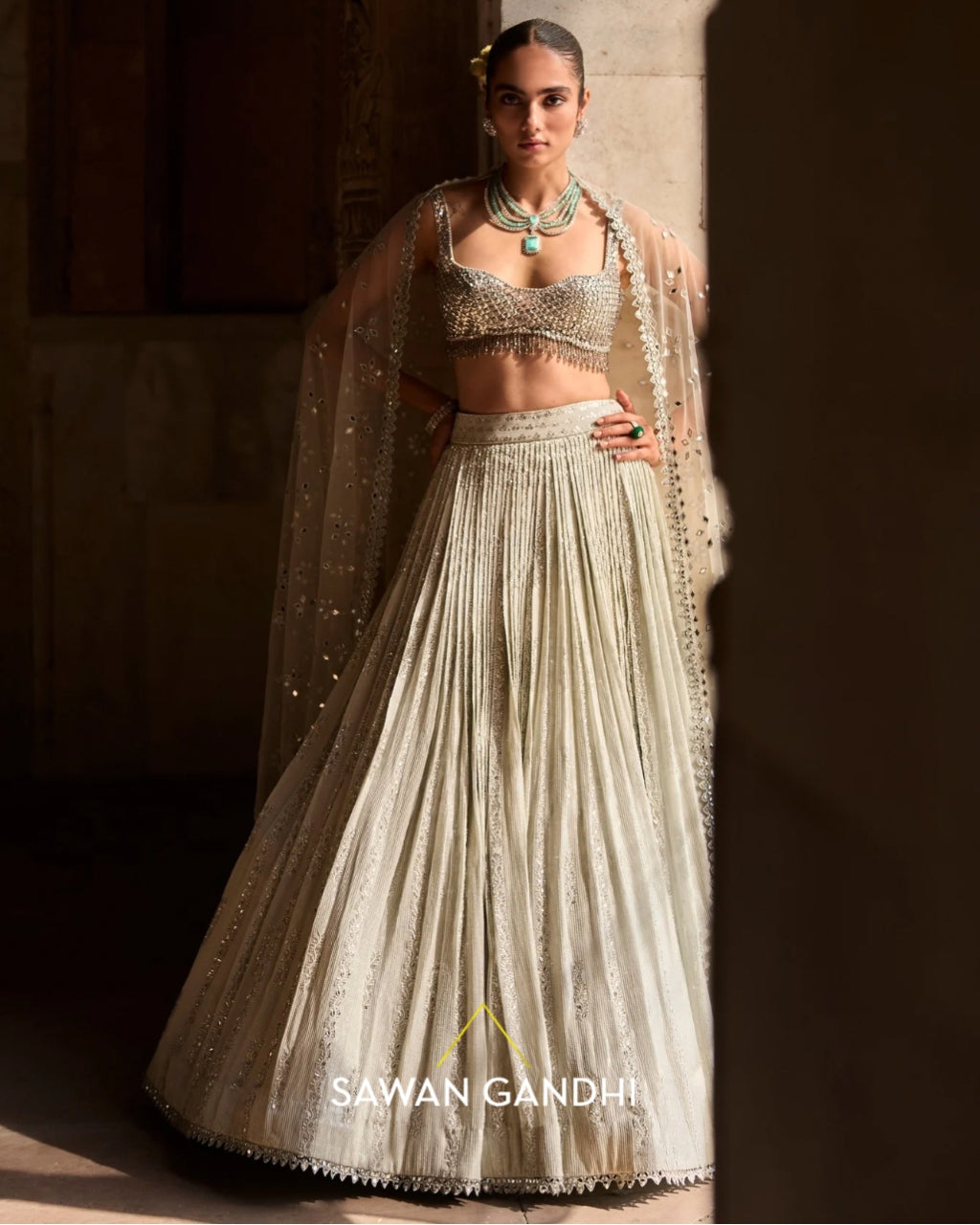 Grey Sequin And Threadwork Vines Lehenga Set