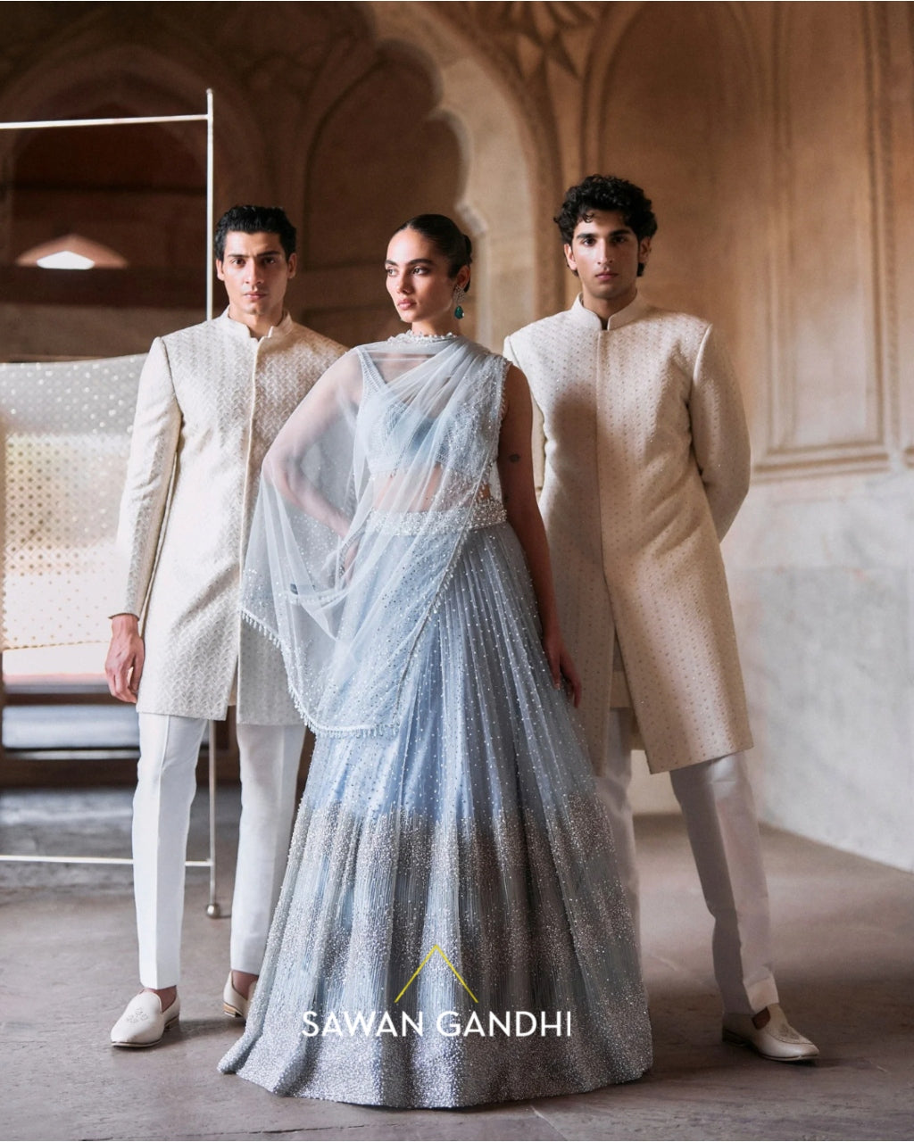 Pastel Blue Sequin And Beadwork Lehenga Set