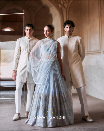 Pastel Blue Sequin And Beadwork Lehenga Set