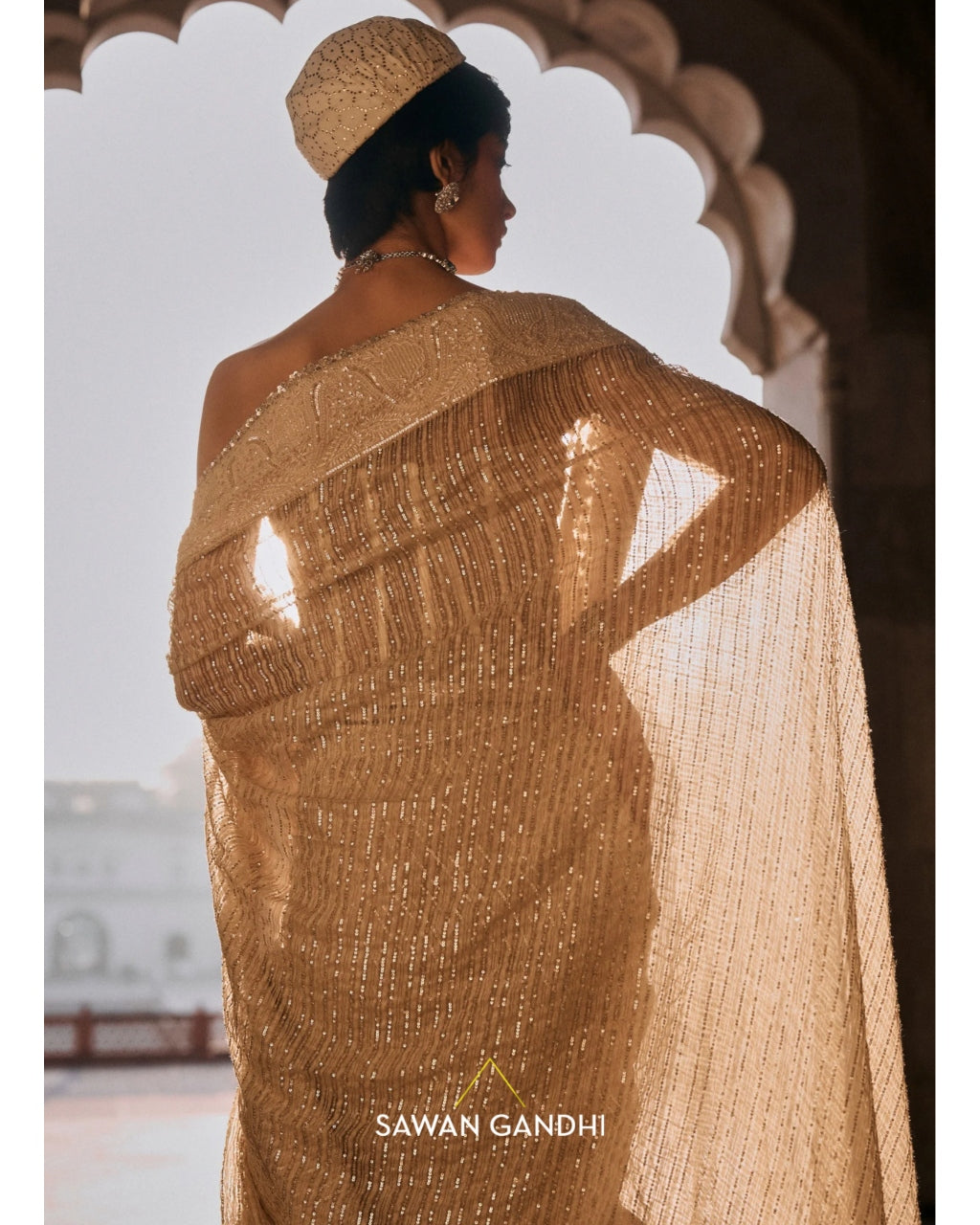 Ivory Chikankari Border Ghicha Sari Set